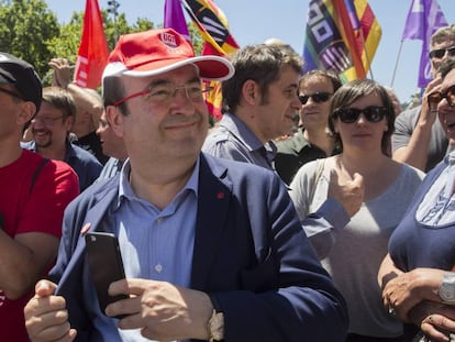 El líder del PSC, Miquel Iceta, en la manifestación de hoy.
