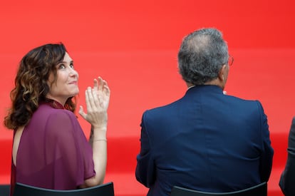 La presidenta de la Comunidad de Madrid, Isabel Diaz Ayuso durante el acto de homenaje a la Constitución Española, este martes en la Casa de Correos, sede del gobierno regional.