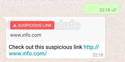Así se advertirá de un enlace potencialmente peligroso en WhatsApp