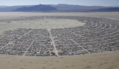 Vista aérea de Black Rock City, donde se celebra el festival.