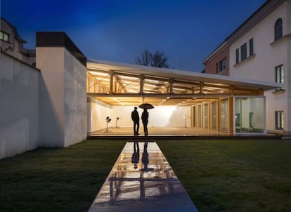 El pabell&oacute;n creado por Shigeru Ban en el Instituto Empresa de Madrid.