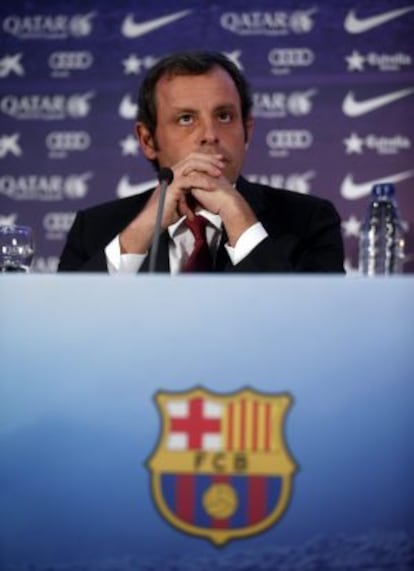 Sandro Rosell during Monday's press conference.