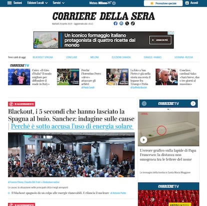 Captura del medio 'Corriere della Sera'.