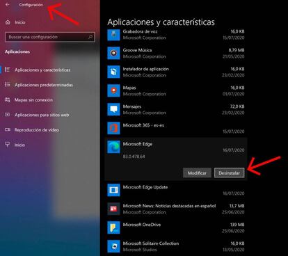 Eliminar Edge a través de la Configuración.