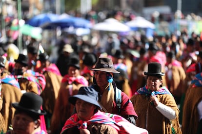 Indígenas aimaras protestan por la crisis económica, el 2 de junio de 2025 en La Paz (Bolivia).
