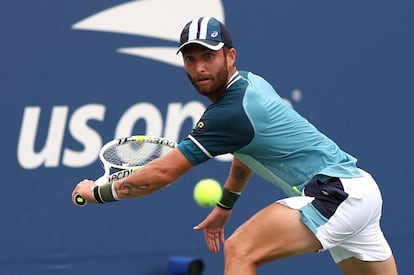 France's Corentin Moutet in action during his first round match against Britain's Andy Murray.