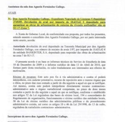 Acta de devolución del aval al actual Alcalde