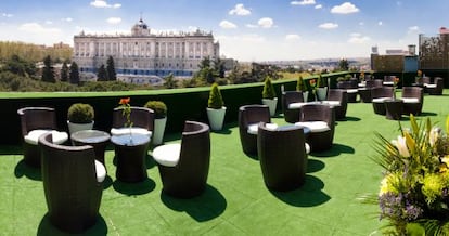 Vistas del Palacio Real desde el hotel Jardines de Sabatini, en Madrid.