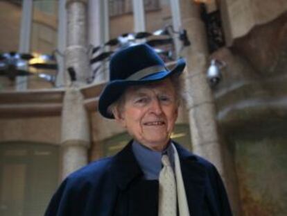 Tom Wolfe, ayer en La Pedrera. 