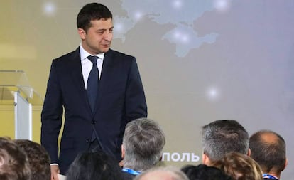 El presidente ucranio, Volodímir Zelenski, este miércoles en Mariúpol.