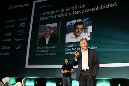 Alberto Granados, presidente de Microsoft España, durante el Microsoft IA & Innovation Summit, en Madrid.