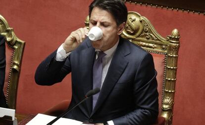 Giuseppe Conte, este martes en el Senado italiano, en Roma.