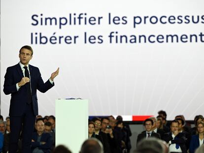 French President Emmanuel Macron during an event on industry in the city of Toulouse, on Dec. 11, 2023.