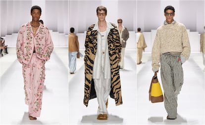 Tres modelos del desfile de Dolce&Gabbana en la semana de la moda masculina de Milán.