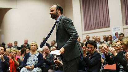 O novo primeiro-ministro francês, Édouard Philippe, em um ato eleitoral na sua cidade, Le Havre