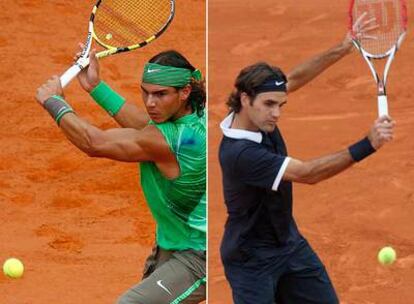 Rafael Nadal y Roger Federer, en las semifinales que disputaron contra Novak Djokovic y Gael Monfils respectivamente.