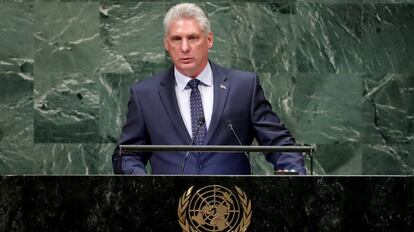 El presidente de Cuba, Miguel Díaz-Canel, interviene en la Asamblea General de Naciones Unidas.