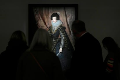 People view a portrait of Queen Isabel de Borbon, by Spanish painter Diego Velazquez