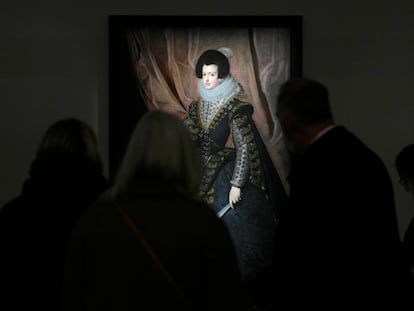 People view a portrait of Queen Isabel de Borbon, by Spanish painter Diego Velazquez