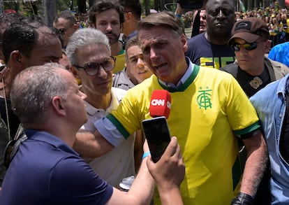 El presidente brasileño, Jair Bolsonaro, este sábado, durante un acto electoral.