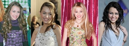 Miley Cyrus hizo su primer cásting para Disney cuando solo tenía 11 años. La factoría la convirtió en una de sus actrices infantiles más rentables gracias a la serie que protagonizaba. En 'Hannah Montana' la actriz interpretaba a una niña que tenía una doble vida y escondía que era una cantante de éxito. Lo que implicó que de joven a su trabajo como actriz se sumaran sus actuaciones musicales De izquierda a derecha, las tres primeras imágenes son del mismo año. A la derecha, en 2008.