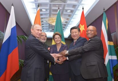 Dilma com os l&iacute;deres dos BRICS, no G20.