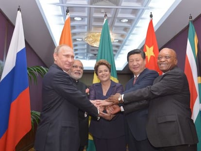 Dilma com os l&iacute;deres dos BRICS, no G20.