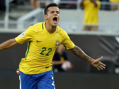 Philippe Coutinho comemora gol contra o Haiti, na quarta-feira, em Orlando.