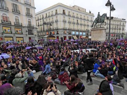 Cadena feminista por Madrid el pasado 8 de febrero.