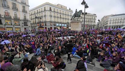 Cadena feminista por Madrid el pasado 8 de febrero.