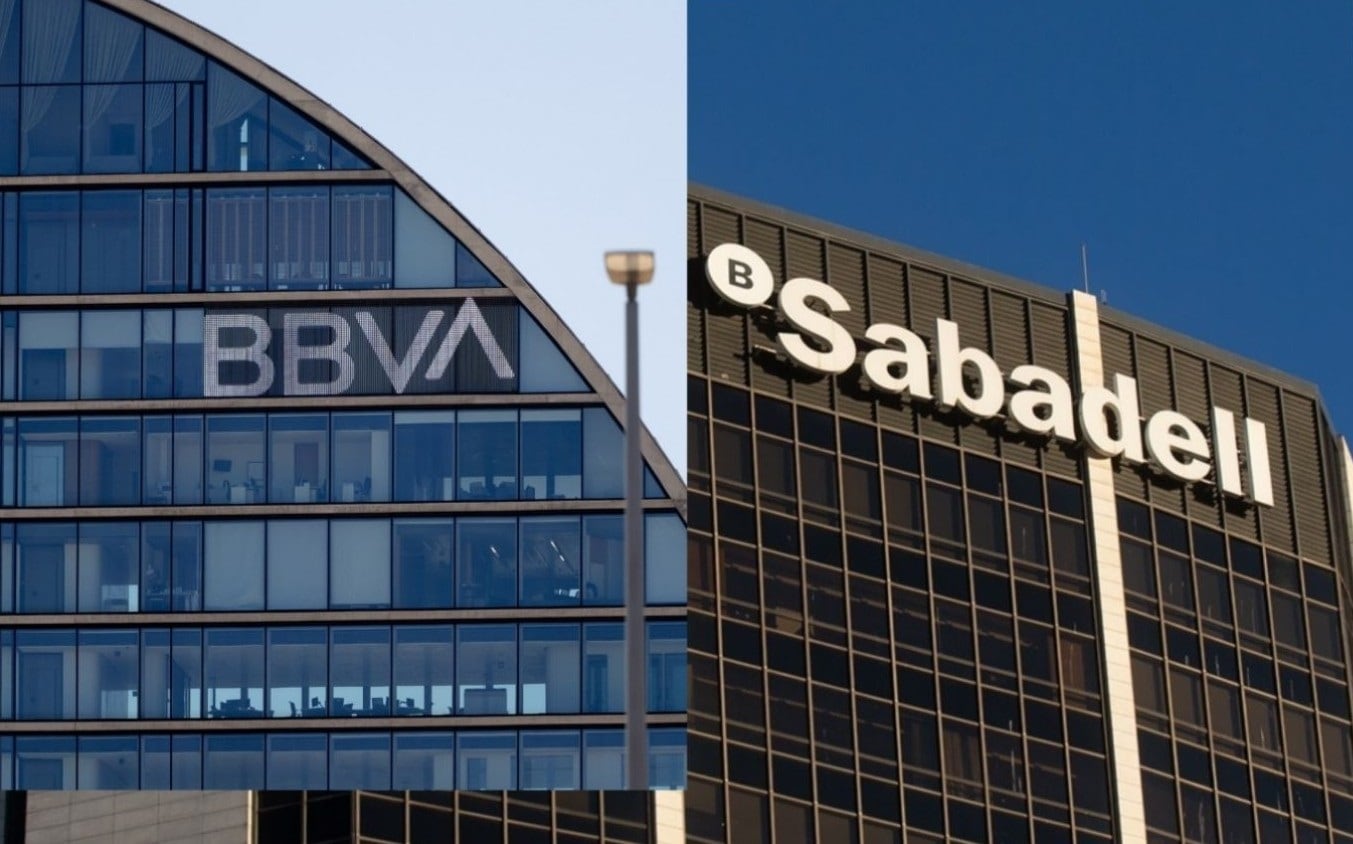 Sedes del BBVA y del Banco Sabadell.