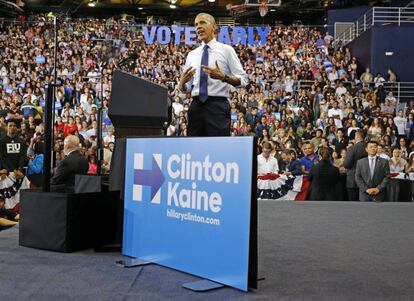 Obama en un mitin a favor de Clinton en Florida.