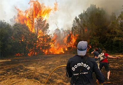 La tramontana facilitó la extensión del incendio de Vilademuls (Pla de l&#39;Estany) a través de los bosques y las zonas de cultivo.