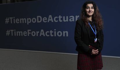 Cofundadora de Extinction rebellion, Skeena Rathor, en la COP 25, en Ifema, Madrid.