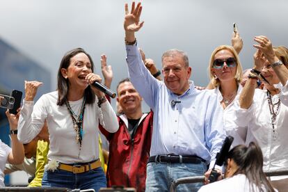 Los líderes de la oposición venezolana María Corina Machado y Edmundo González Urrutia, durante un acto público el pasado 30 de julio en Caracas.