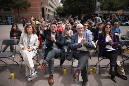 Elisenda Alemany, Pere Aragonès, Ernest Maragall y Laura Vilagrà en un acto de la campaña de las municipales en Barcelona, en mayo de 2023.
