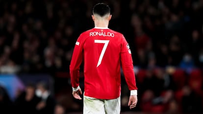 Cristiano, durante un partido de Champions con el Manchester United.