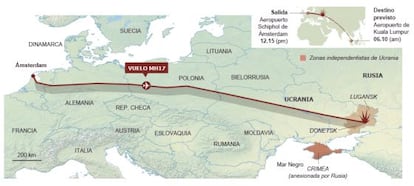 Tragédia aérea na Ucrânia (leia em espanhol). Fonte: Flightradar24.com, Malaysia Airlines e agências. / EL PAÍS