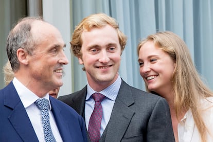 Belgium's Prince Lorenz with two of his children, Prince Joachim and Princess Luise Maria, in a 2017 file photo.