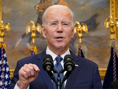 El presidente de Estados Unidos, Joe Biden, durante la rueda de prensa en la que ha anunciado este miércoles la entrega de 31 tanques a Ucrania.