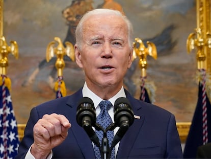 El presidente de Estados Unidos, Joe Biden, durante la rueda de prensa en la que ha anunciado este miércoles la entrega de 31 tanques a Ucrania.