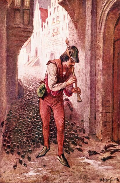 Ilustración para el cuento 'El flautista de Hamelin'.