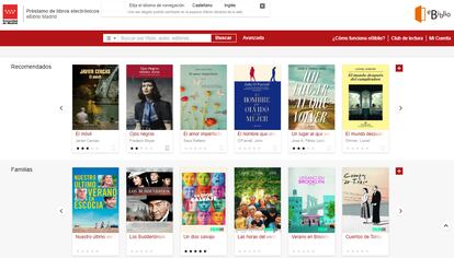 Captura de pantalla de la página web de eBiblio Madrid.