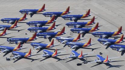 Aviones del modelo 737 MAX de la compañía Southwest Airlines, en California.