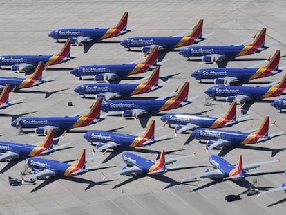 Aviones del modelo 737 MAX de la compañía Southwest Airlines, en California.