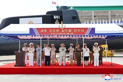 Ceremonia de botadura del nuevo submarino nuclear norcoreano, "Hero Kim Kun Ok", el día 6 de septiembre en Corea del Norte.
