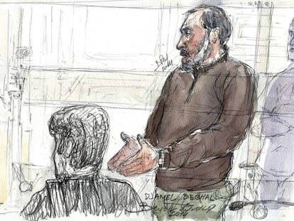 Ilustración del juicio de apelación en 2014 de Djamel Beghal  