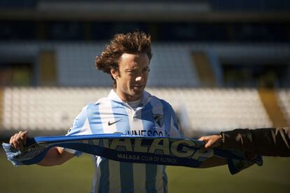 Diego Lugano, de 32 años, durante su presentación como nuevo jugador del Málaga. El Uruguayo procedía del Chelsea.