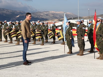 El presidente del Gobierno, Pedro Sánchez, visita la Base Miguel de Cervantes, en Marjayoun (Líbano)