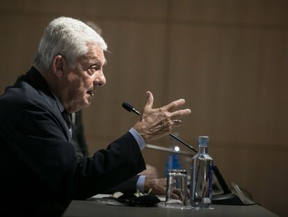 Jordi Clos, presidente del gremio de hoteles de Barcelona, en una rueda de prensa sobre las expectativas del sector.